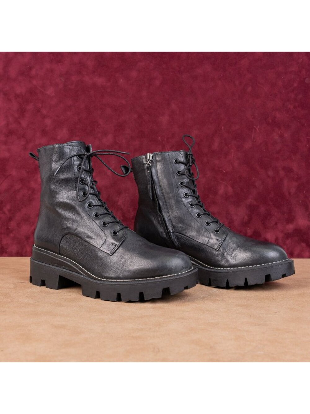 Sam Edelman Garret Black Leather Combat Platform Festival Boots Sz 9